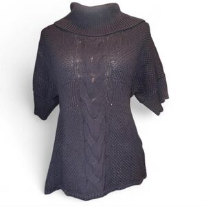 Calvin Klein Black Cowl Neck Sweater Cable Knit Short Sleeve Y2K Cozy Chic Top M